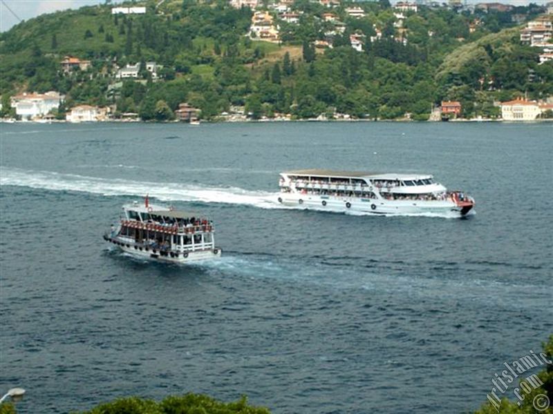 View of the Bosphorus from Rumeli Hisari which was ordered by Sultan Mehmet the Conqueror to be built before conquering Istanbul in 1452 in Turkey.
