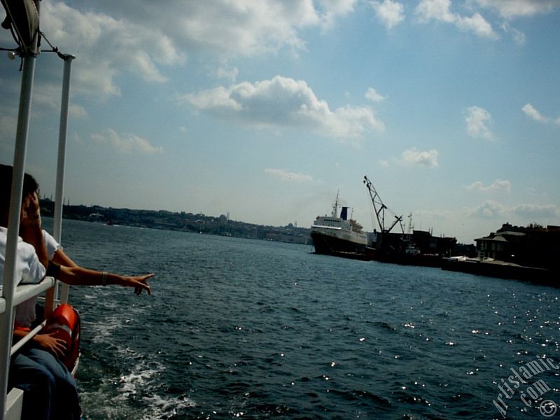 View of Findikli-Kabatas coast from the Bosphorus in Istanbul city of Turkey.
