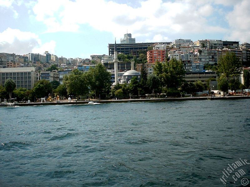 View of Findikli-Kabatas coast and Findikli Mosque from the Bosphorus in Istanbul city of Turkey.
