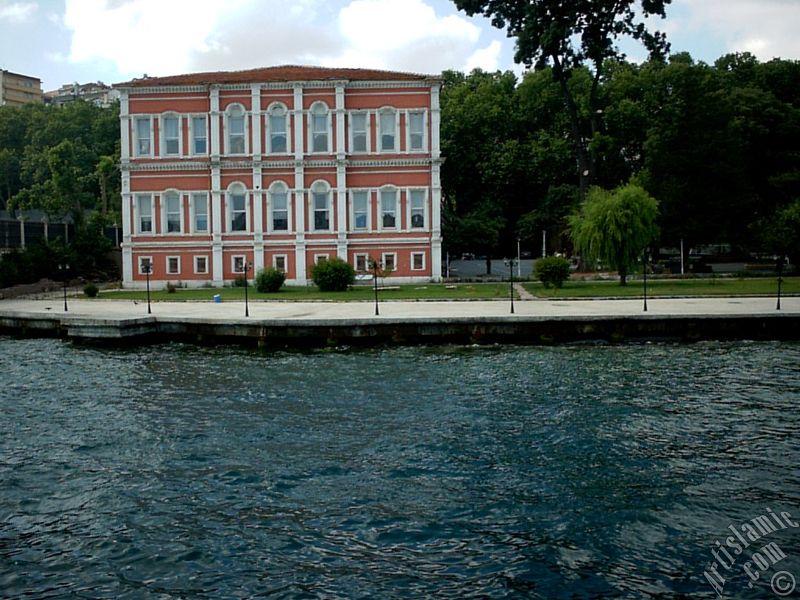 View of the Ciragan Palace`s garden from the Bosphorus in Istanbul city of Turkey.
