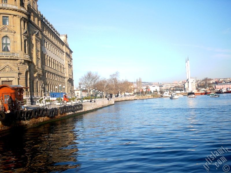 View of Haydarpasha train station and Kadikoy coast from the sea in Istanbul city of Turkey.
