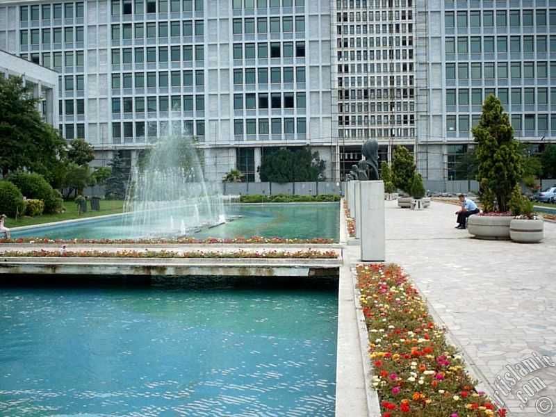 Garden and pool of Municipality of Istanbul city of Turkey.
