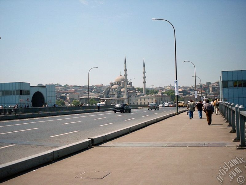 View towards Yeni Cami (Mosque) from Galata Bridge located in Istanbul city of Turkey.
