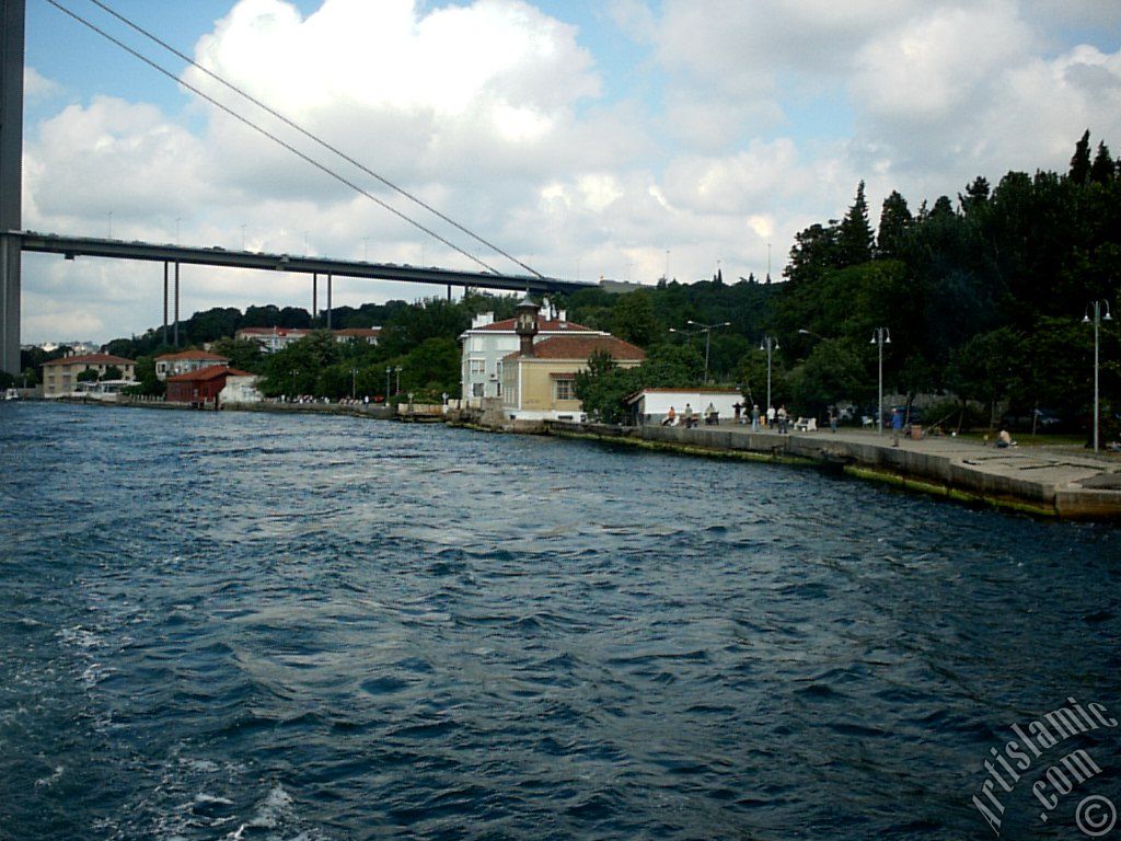 View of Kuzguncuk coast and a Tahtali Mosque from the Bosphorus in Istanbul city of Turkey.
