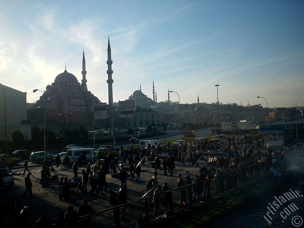 The Square, (from left) Yeni Cami (Mosque), above Suleymaniye Mosque and below Rustem Pasha Mosque, in Eminonu district in Istanbul city of Turkey.

