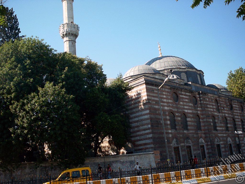 View of Sinan Pasha Mosque made by Architect Sinan from the shore of Besiktas in Istanbul city of Turkey.
