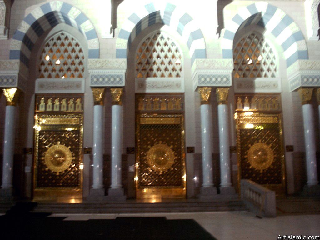Some of the entrance doors of the Prophet Muhammad`s (saaw) Mosque (Masjed an-Nabawe) in Madina city of Saudi Arabia.
