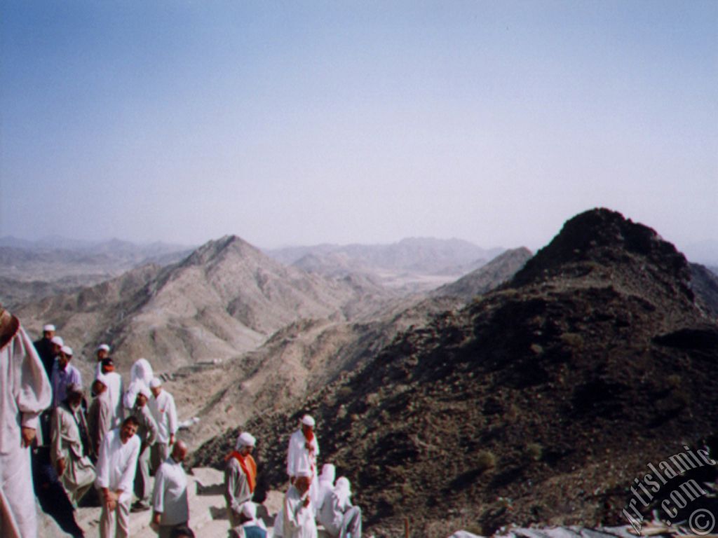 View of the peak of the Mount Hira and the pilgrims climbed to the mount.
