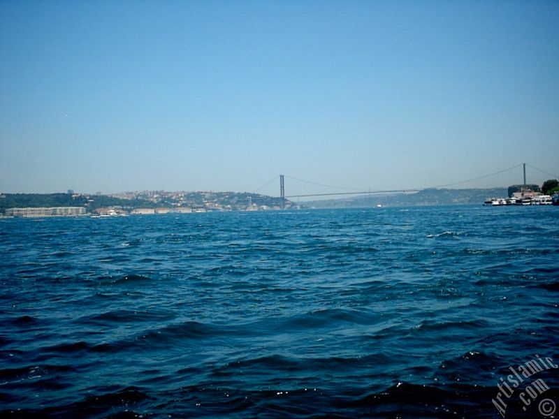 View of Bosphorus and Bosphorus Bridge from Uskudar shore of Istanbul city of Turkey.
