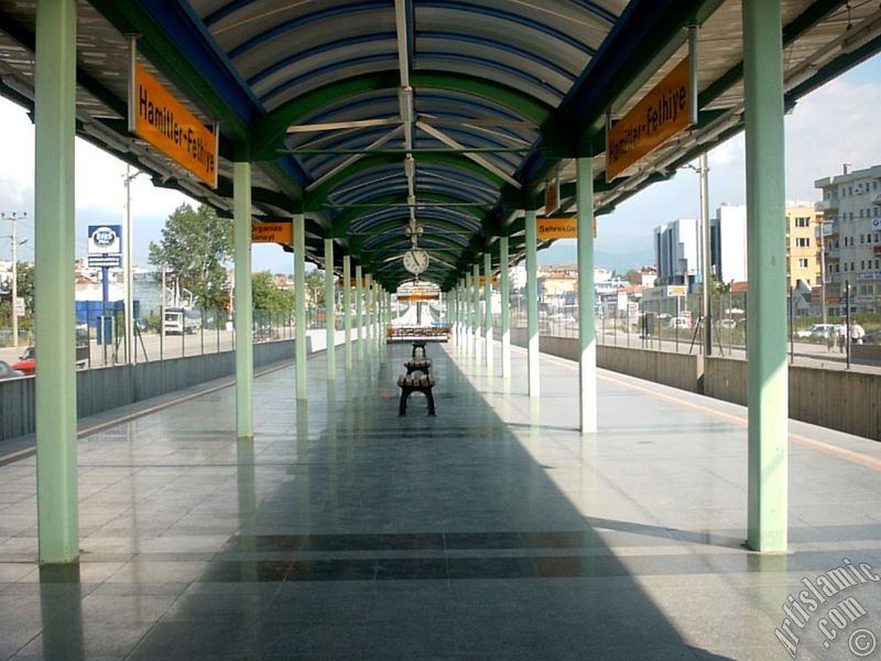 View of Hamitler station of tram in Bursa city of Turkey.
