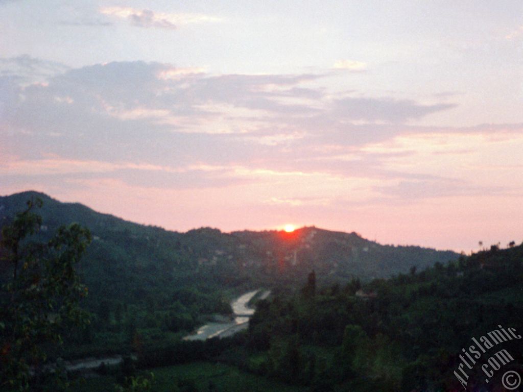 View of sunset at a village of `OF district` in Trabzon city of Turkey.
