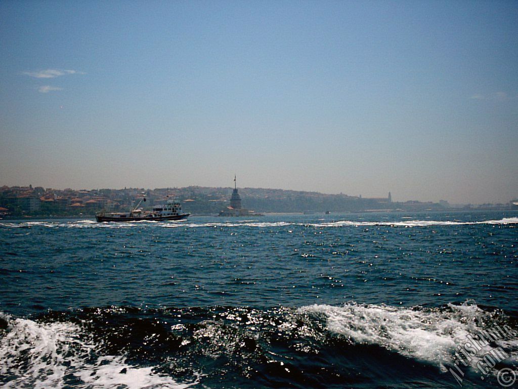 View of Kiz Kulesi (Maiden`s Tower) from the Bosphorus in Istanbul city of Turkey.
