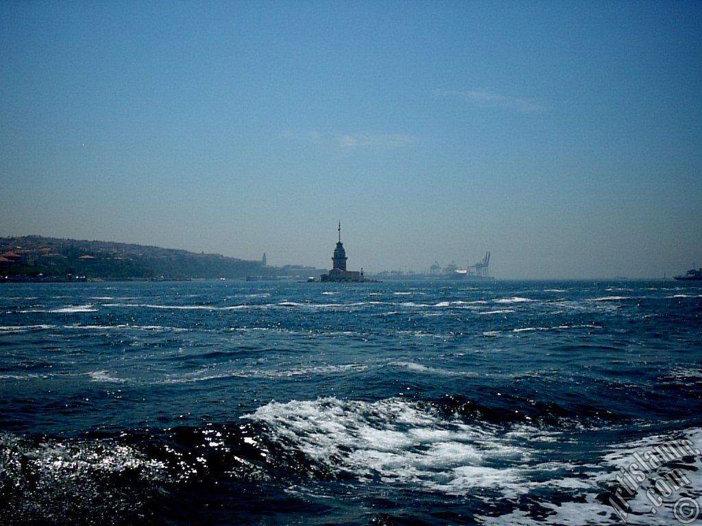 View of Kiz Kulesi (Maiden`s Tower) from the Bosphorus in Istanbul city of Turkey.
