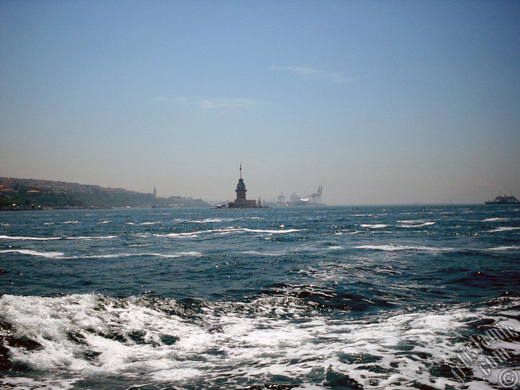 View of Kiz Kulesi (Maiden`s Tower) from the Bosphorus in Istanbul city of Turkey.
