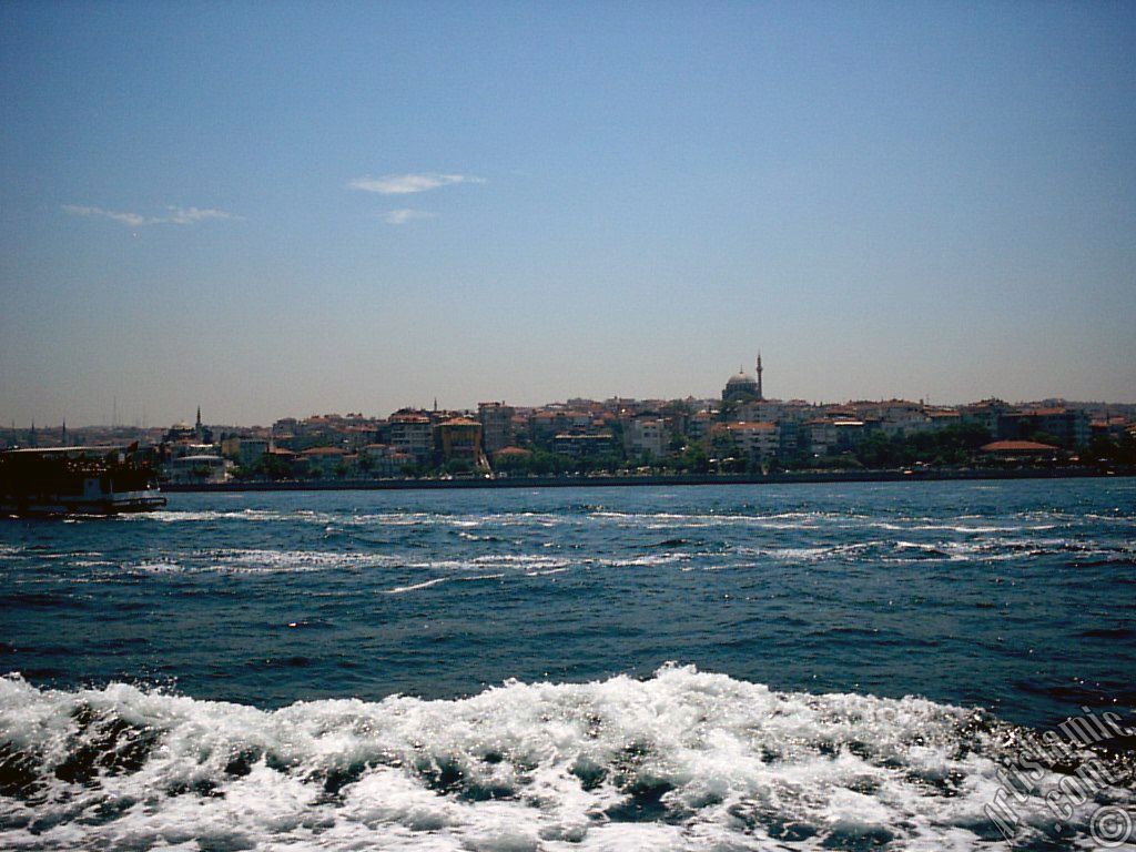 View of Uskudar coast from the Bosphorus in Istanbul city of Turkey.
