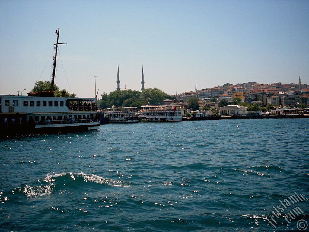 View of Uskudar coast from the Bosphorus in Istanbul city of Turkey.
