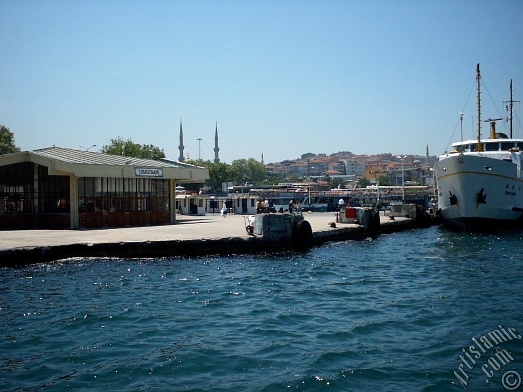 View of Uskudar jetty from the Bosphorus in Istanbul city of Turkey.
