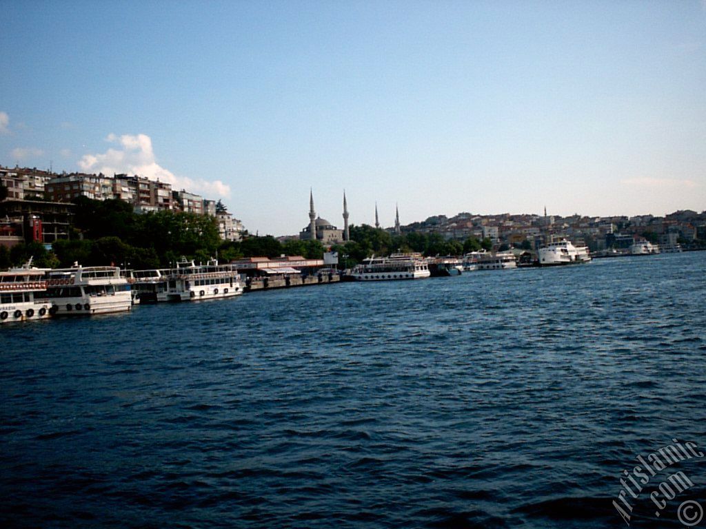 View of Uskudar jetty from the Bosphorus in Istanbul city of Turkey.
