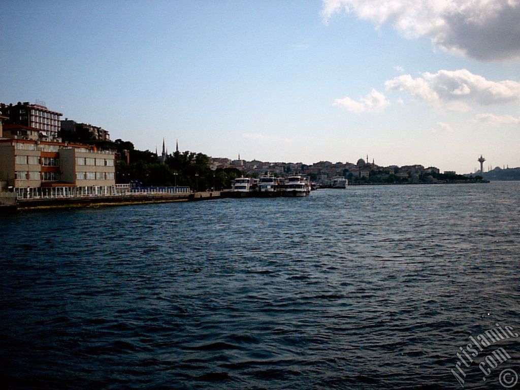 View of Uskudar jetty from the Bosphorus in Istanbul city of Turkey.
