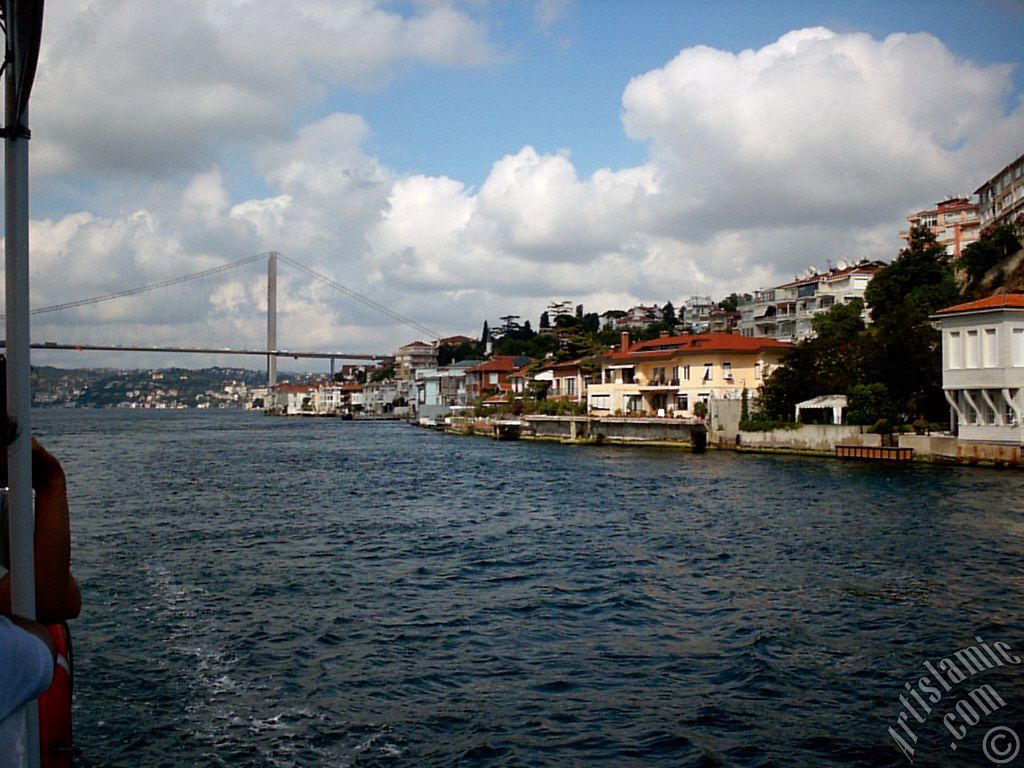 View of Kuzguncuk coast from the Bosphorus in Istanbul city of Turkey.
