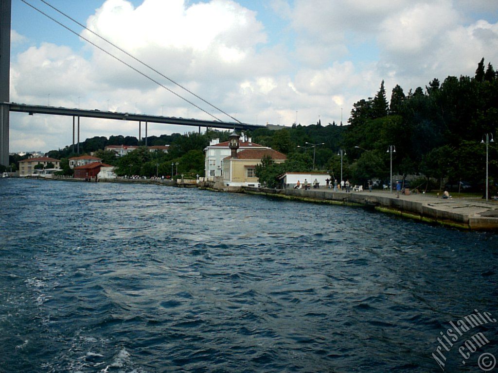 View of Kuzguncuk coast and a Tahtali Mosque from the Bosphorus in Istanbul city of Turkey.
