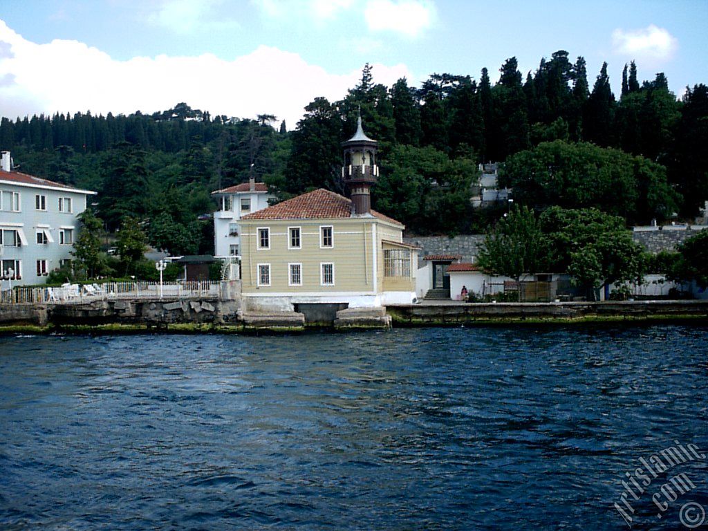 View of Kuzguncuk coast and a Tahtali Mosque from the Bosphorus in Istanbul city of Turkey.
