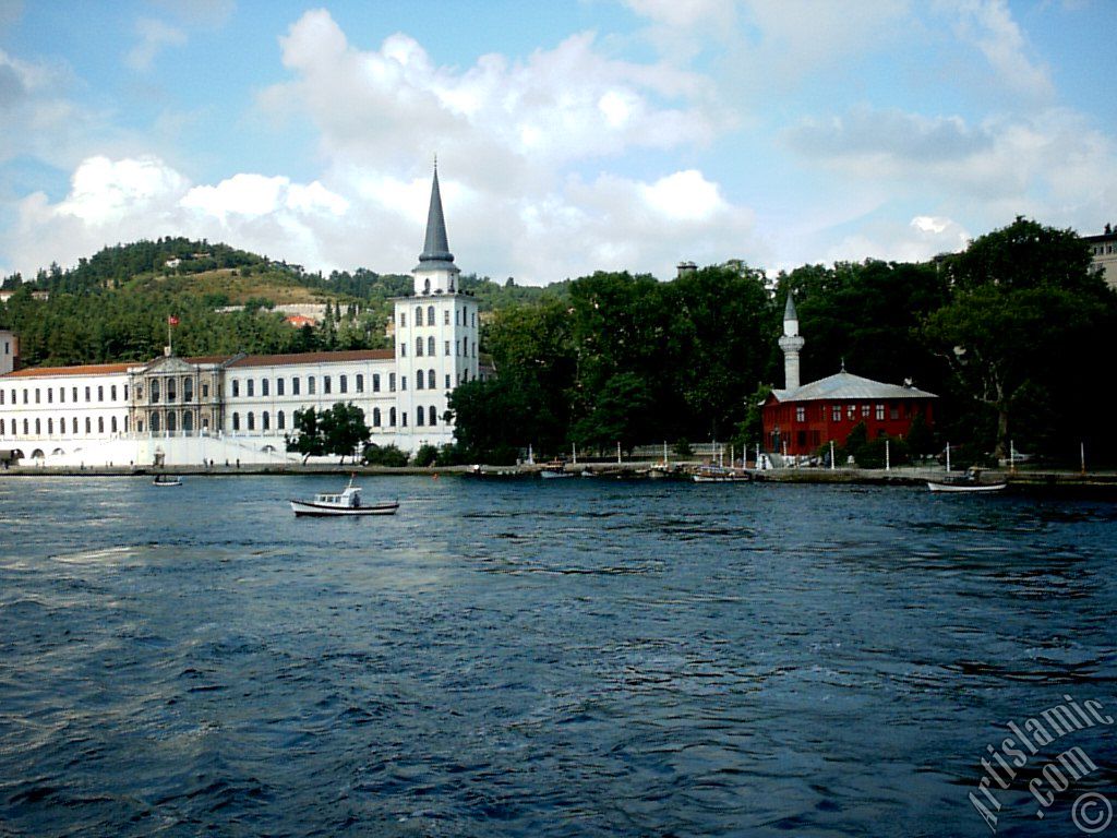 View of Kuleli coast and Kuleli Military School from the Bosphorus in Istanbul city of Turkey.
