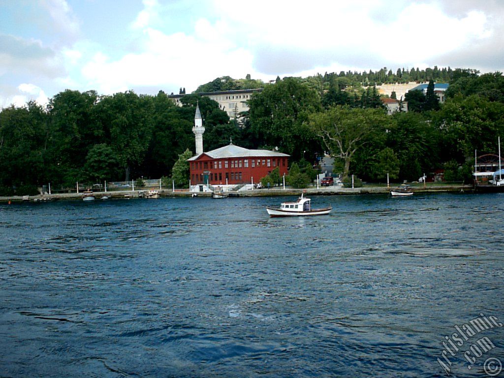 View of Kuleli coast and a mosque from the Bosphorus in Istanbul city of Turkey.
