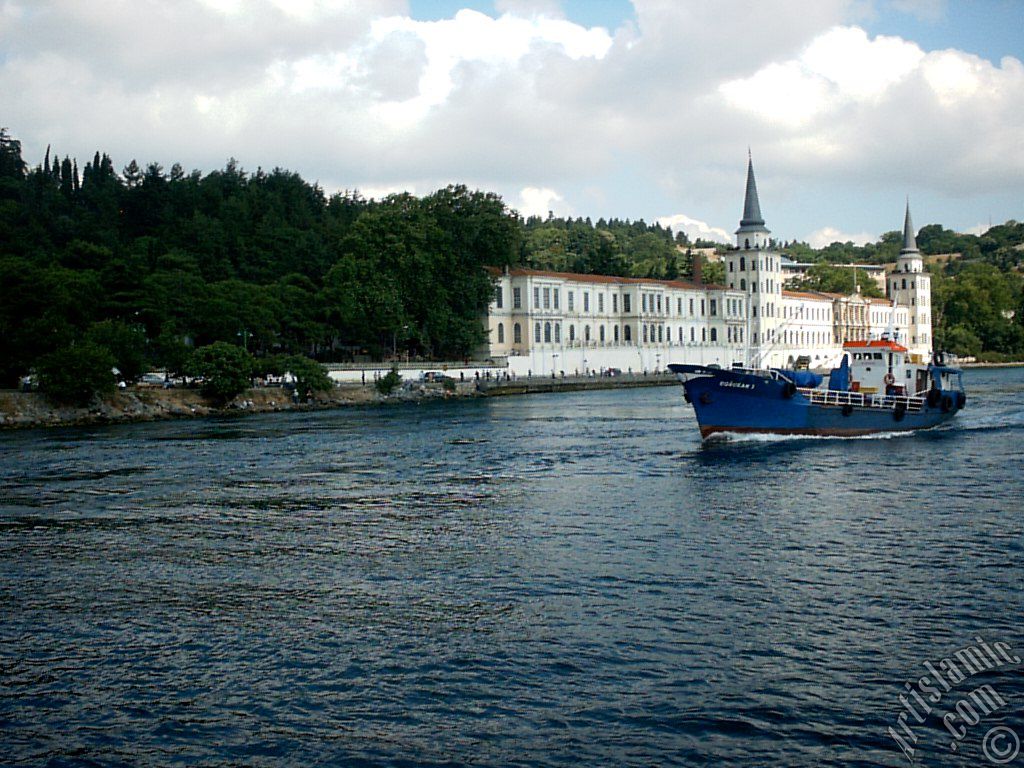 View of Kuleli coast and Kuleli Military School from the Bosphorus in Istanbul city of Turkey.
