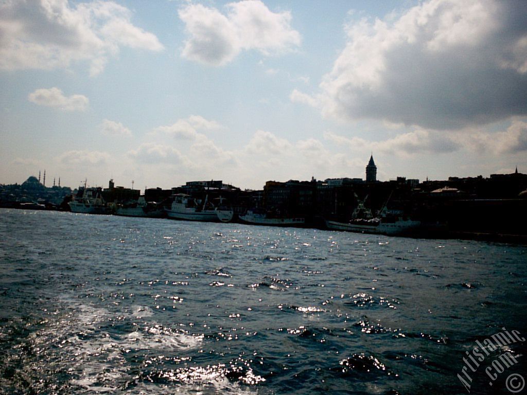 View of Karakoy coast from the Bosphorus in Istanbul city of Turkey.
