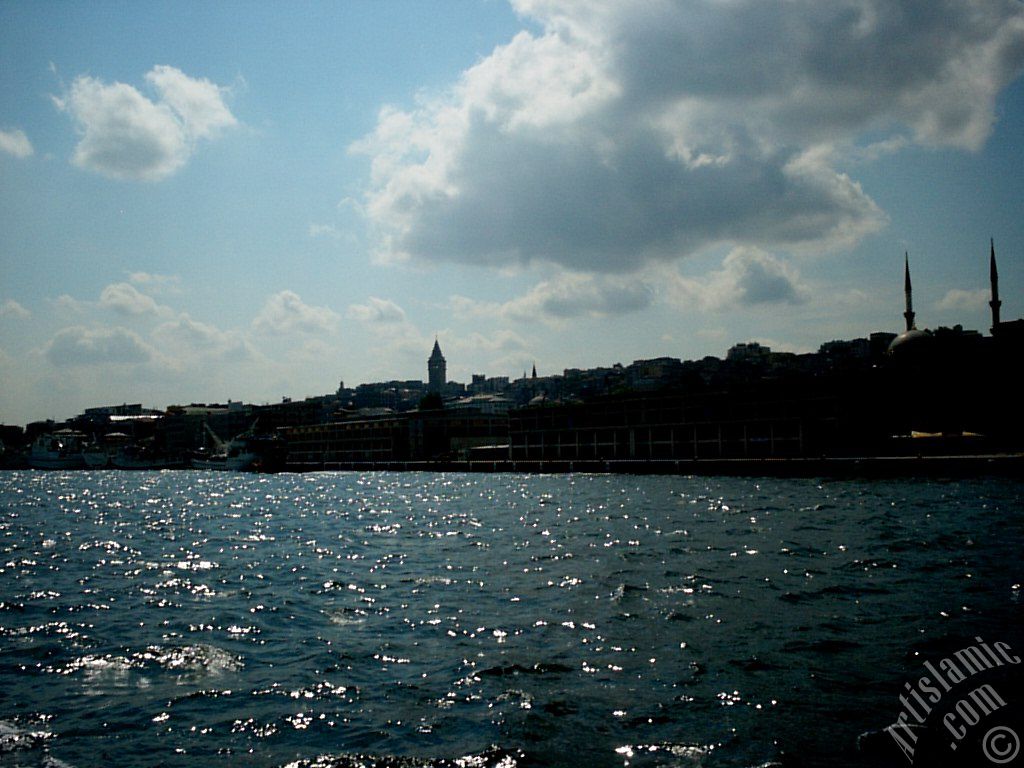 View of Karakoy coast from the Bosphorus in Istanbul city of Turkey.
