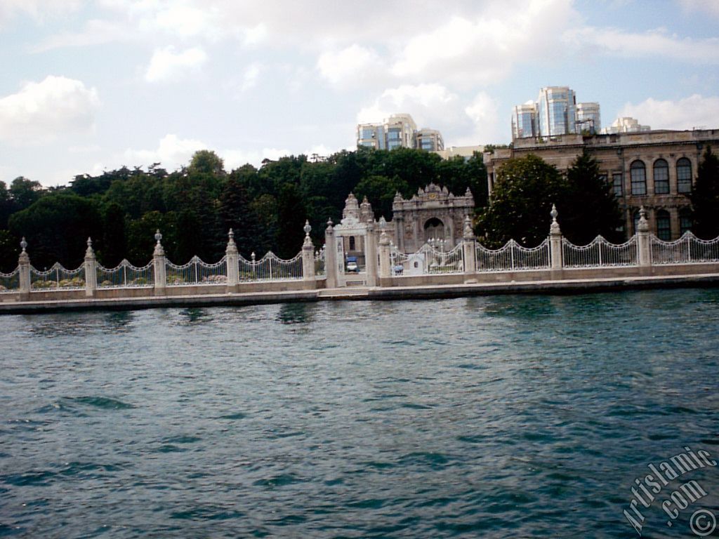 View of the Dolmabahce Palace from the Bosphorus in Istanbul city of Turkey.

