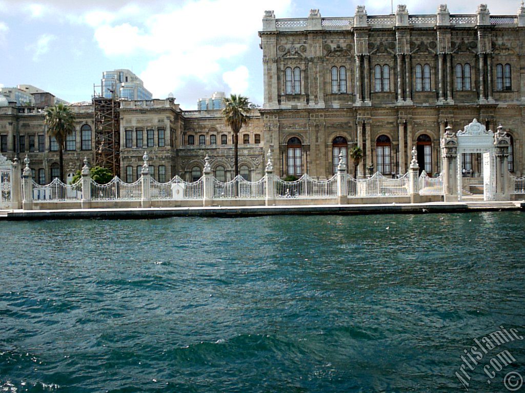 View of the Dolmabahce Palace from the Bosphorus in Istanbul city of Turkey.
