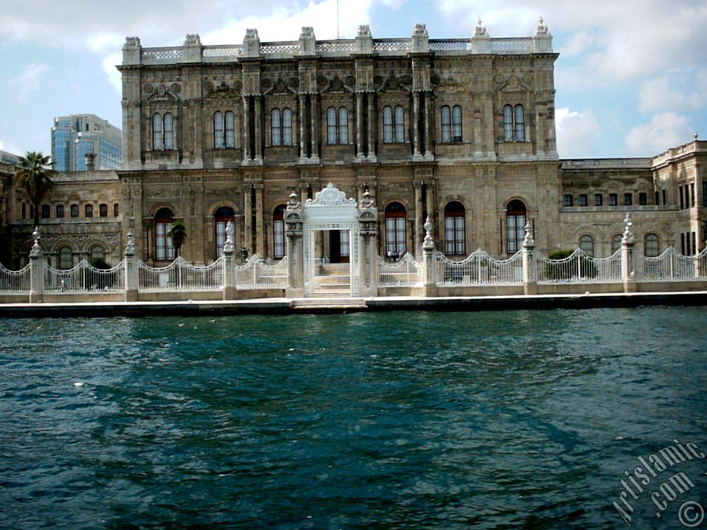 View of the Dolmabahce Palace from the Bosphorus in Istanbul city of Turkey.
