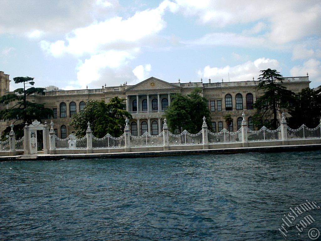 View of the Dolmabahce Palace from the Bosphorus in Istanbul city of Turkey.
