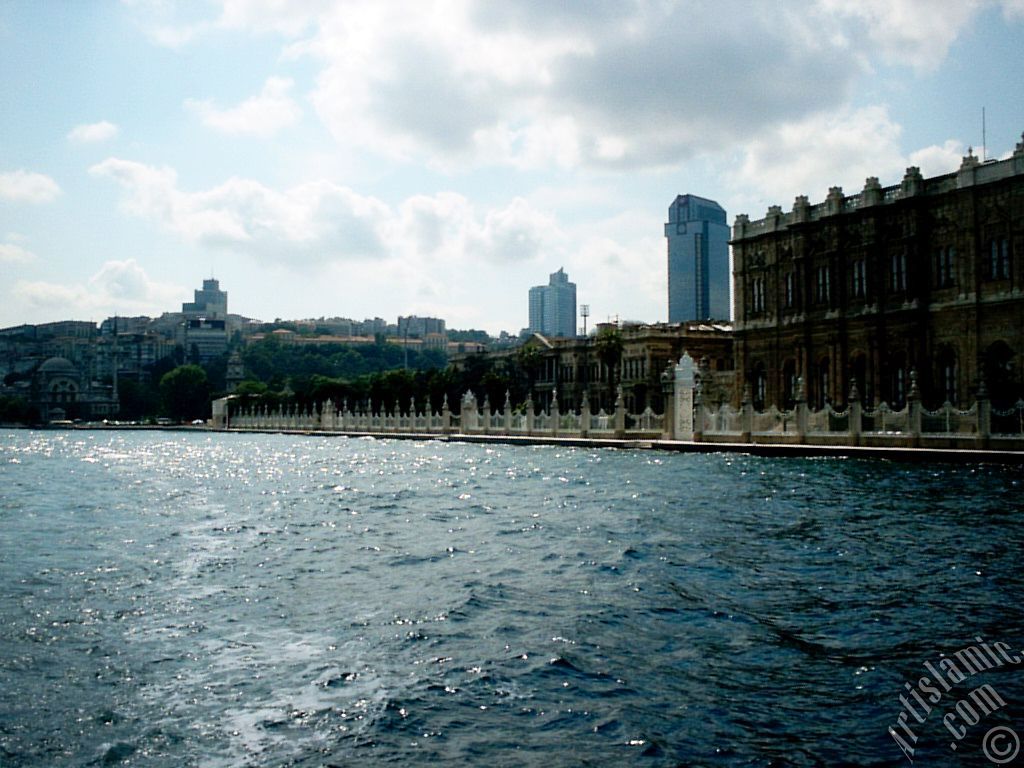 View of the Dolmabahce Palace from the Bosphorus in Istanbul city of Turkey.
