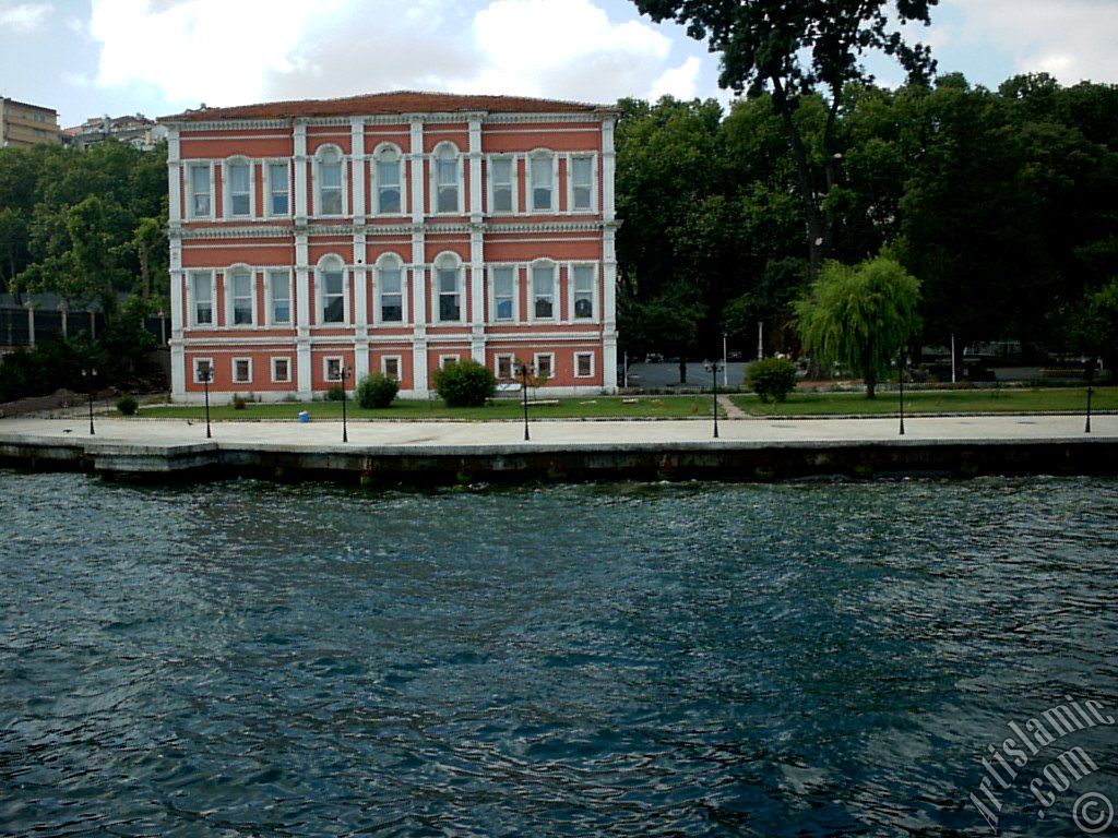 View of the Ciragan Palace`s garden from the Bosphorus in Istanbul city of Turkey.
