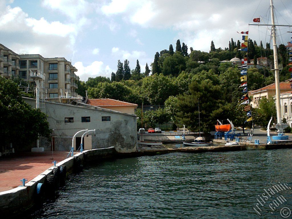 View of Ortakoy coast from the Bosphorus in Istanbul city of Turkey.
