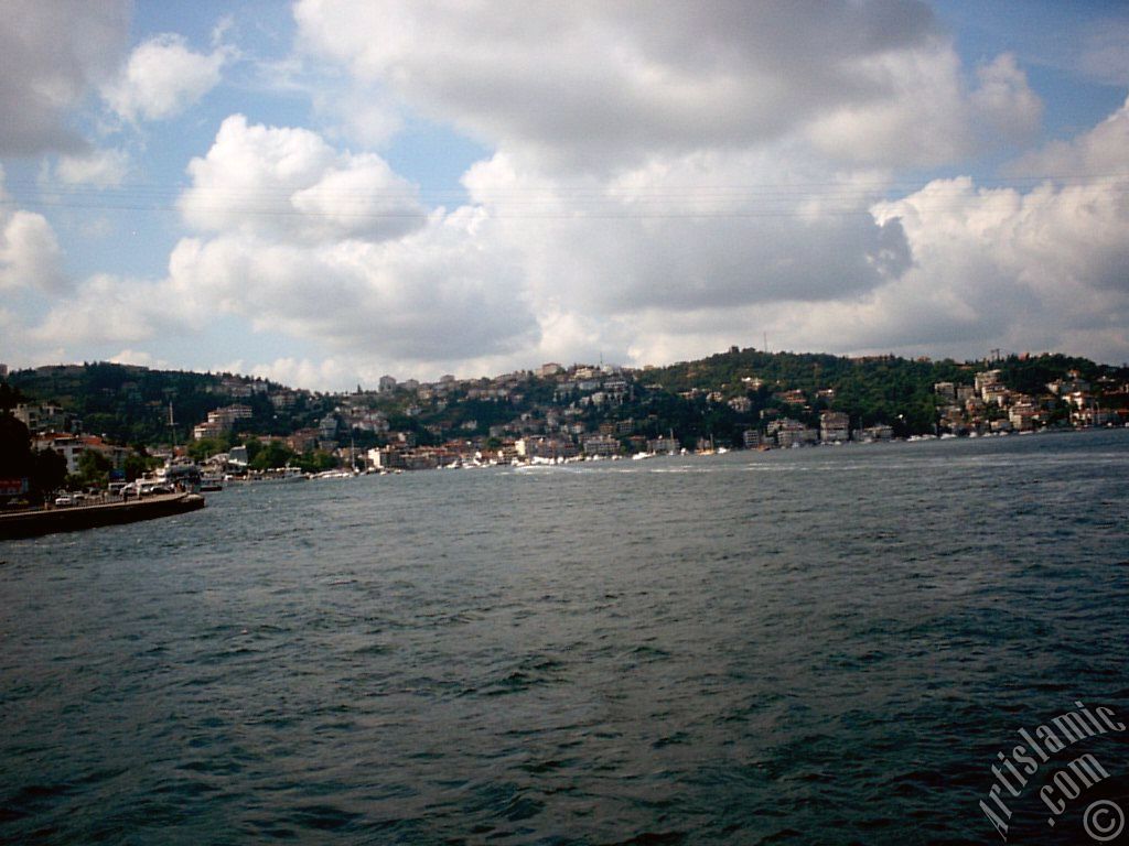 View of Arnavutkoy coast from the Bosphorus in Istanbul city of Turkey.
