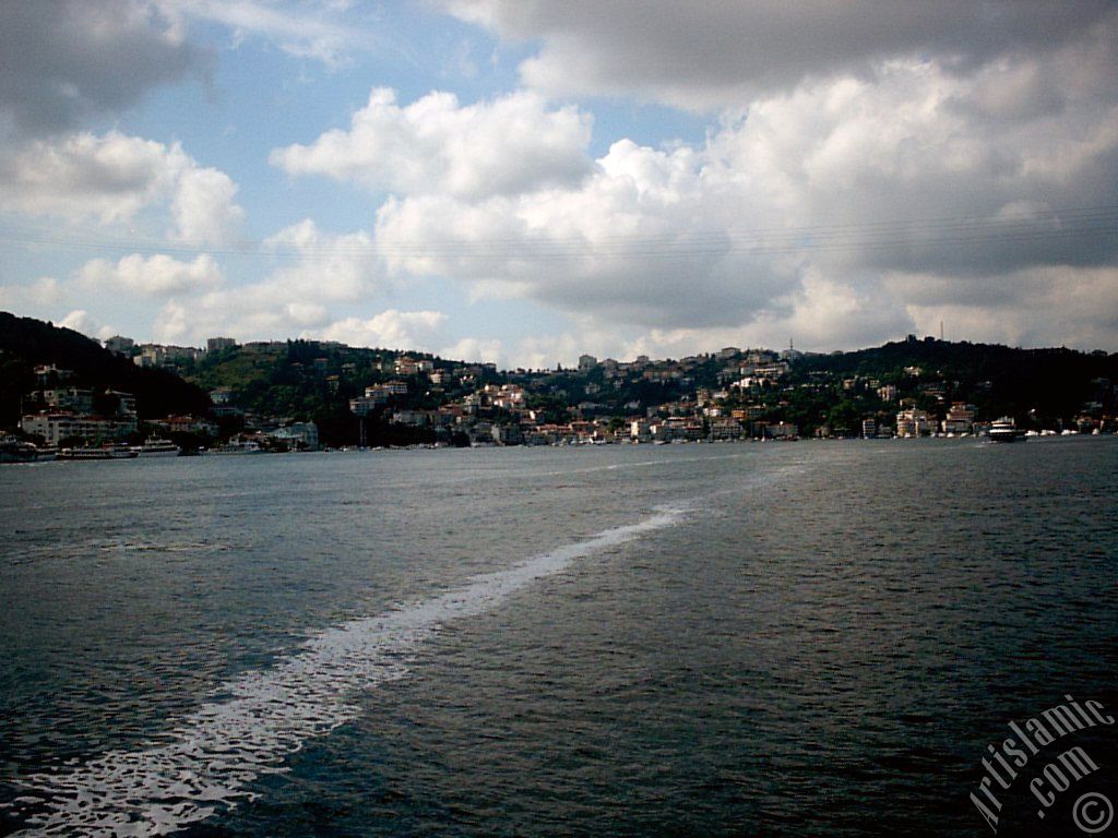 View of Arnavutkoy coast from the Bosphorus in Istanbul city of Turkey.
