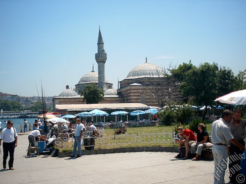 View of the shore and Semsi Pasha Mosque made by Architect Sinan in Uskudar district of Istanbul city of Turkey.
