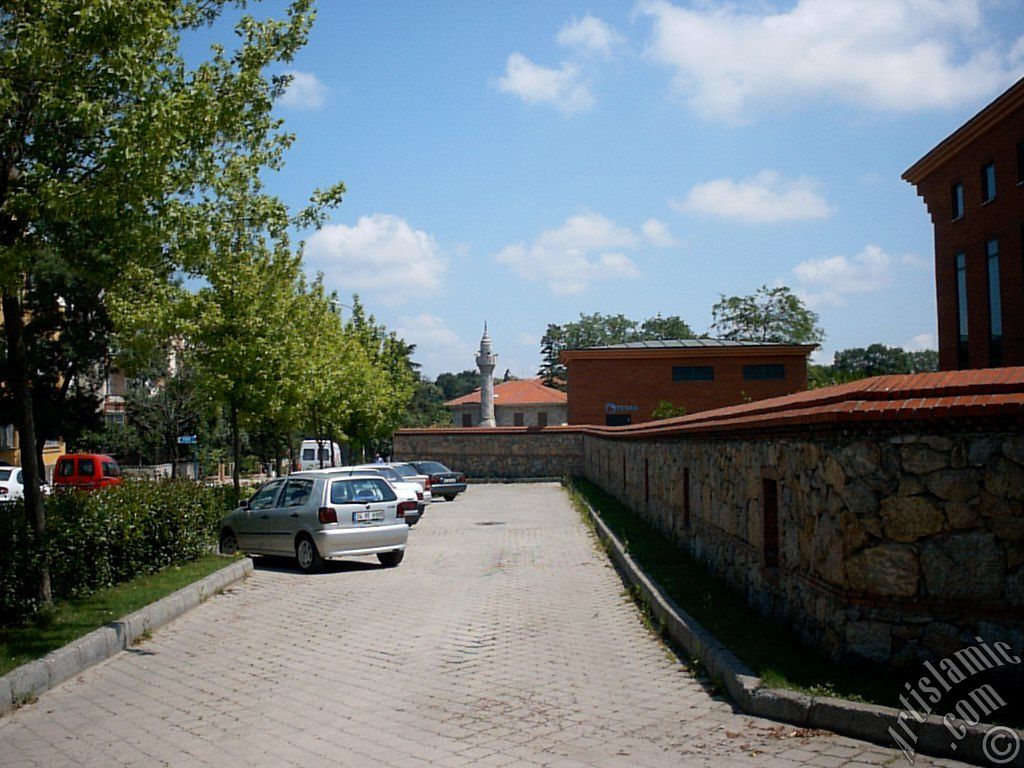View of entrance of a library (Islamic Researches Center [ISAM]) and the mosque next to it in Altunizade district of Istanbul city of Turkey.
