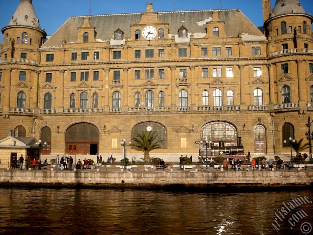 View of Haydarpasha coast and train station from the sea in Istanbul city of Turkey.
