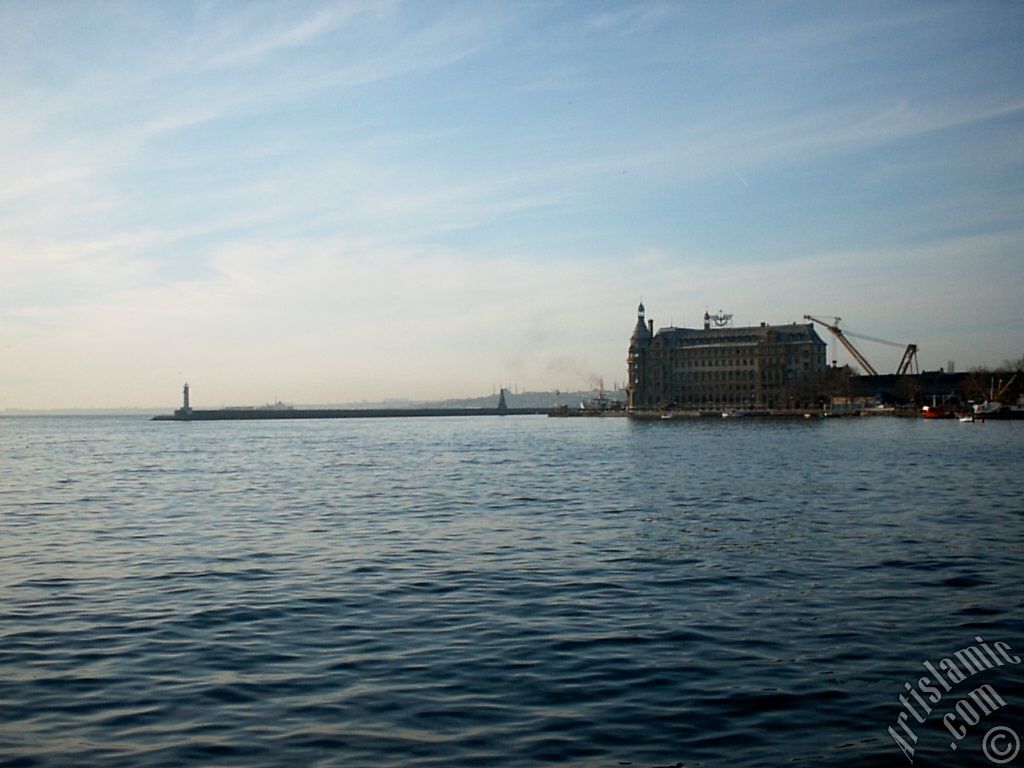 View of Haydarpasha train station from the shore of Kadikoy in Istanbul city of Turkey.
