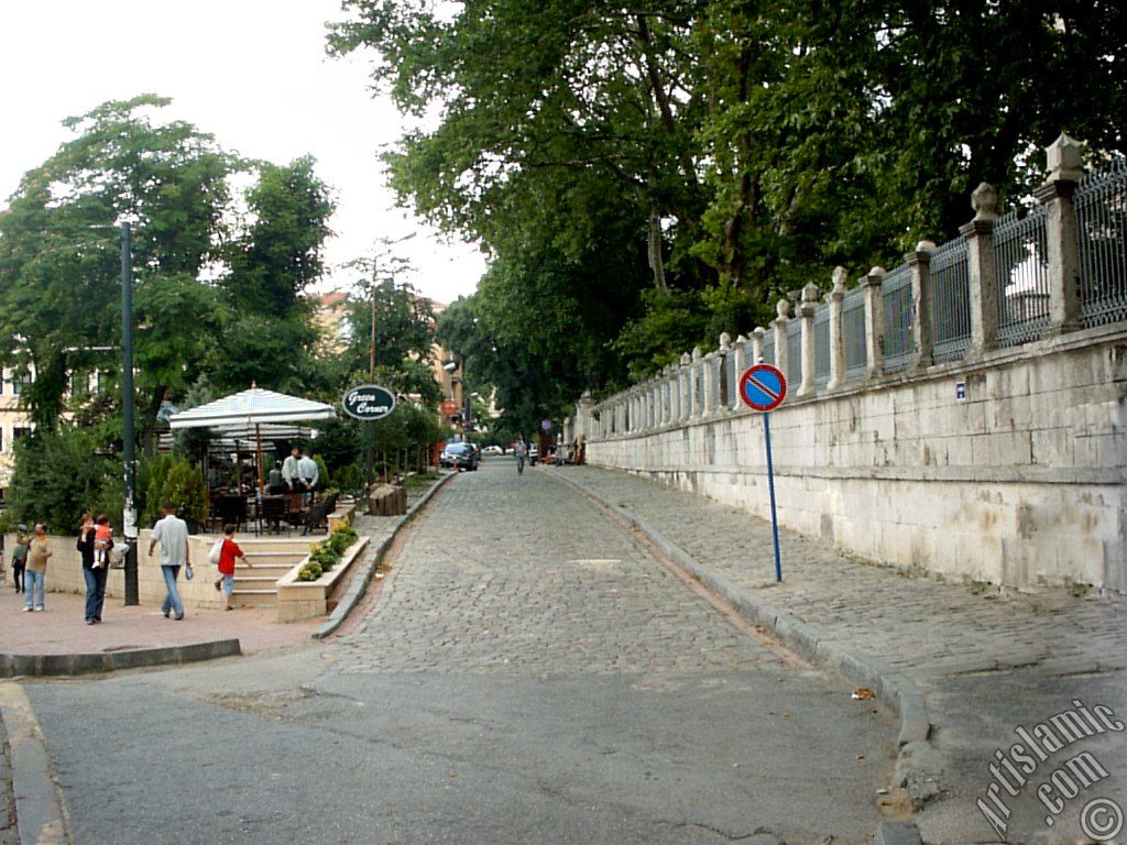 The street behind Ayasofya Mosque (Hagia Sophia) in Sultanahmet district of Istanbul city in Turkey.
