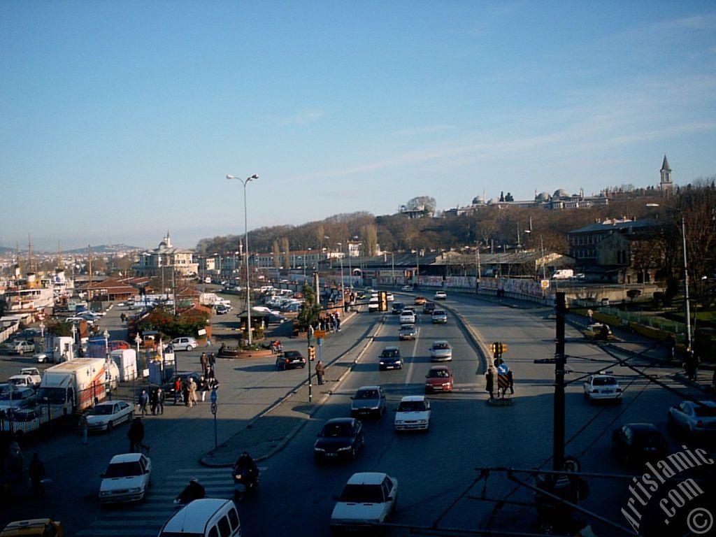 View of Topkapi Palace from an overpass at Eminonu district in Istanbul city of Turkey.
