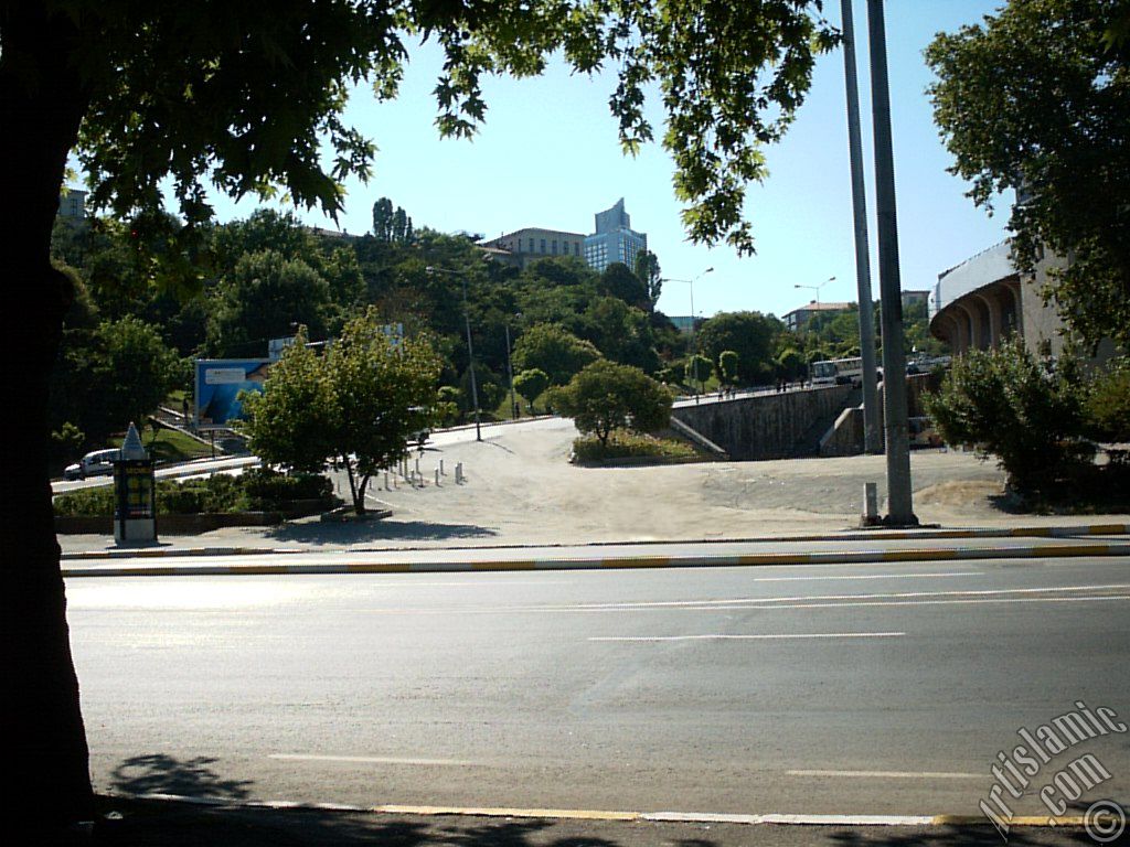 View towards Dolmabahce Palace located in Dolmabahce district in Istanbul city of Turkey.
