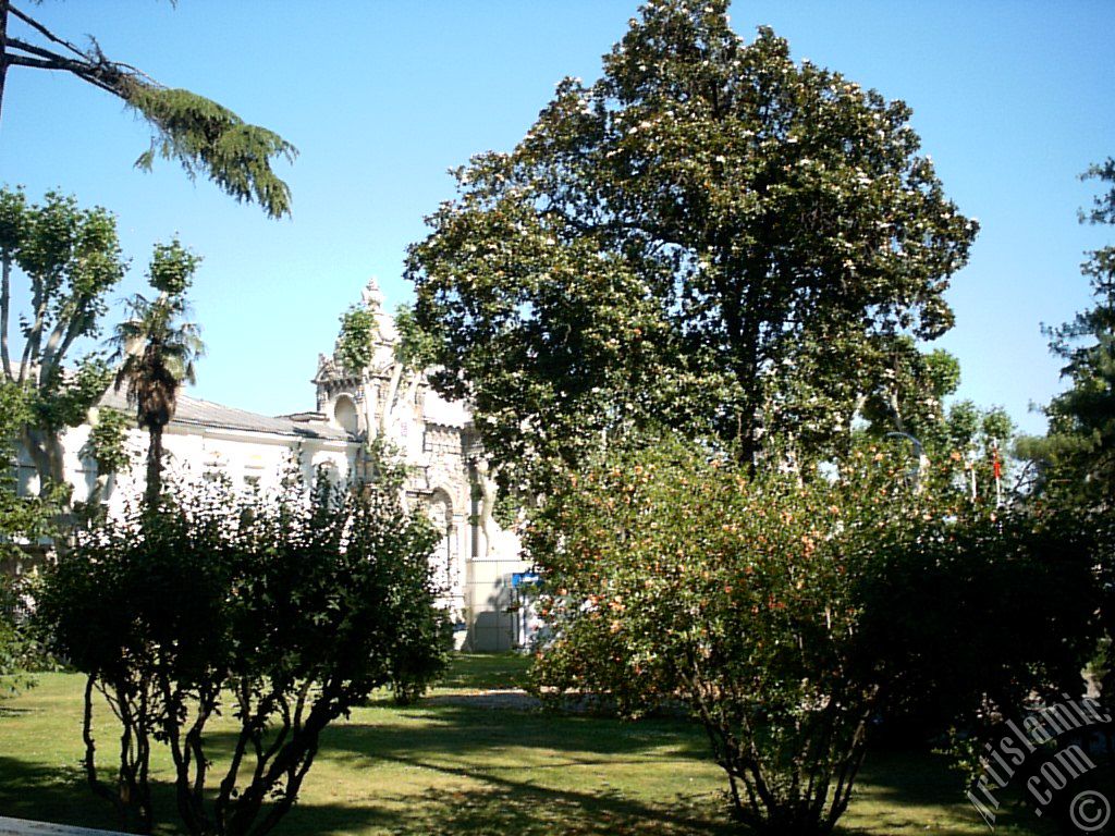 View of Dolmabahce Palace`s entrance located in Dolmabahce district in Istanbul city of Turkey.
