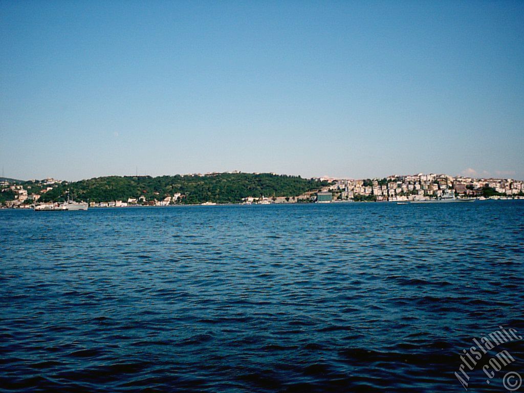 View of Uskudar coast from a park at Besiktas shore in Istanbul city of Turkey.
