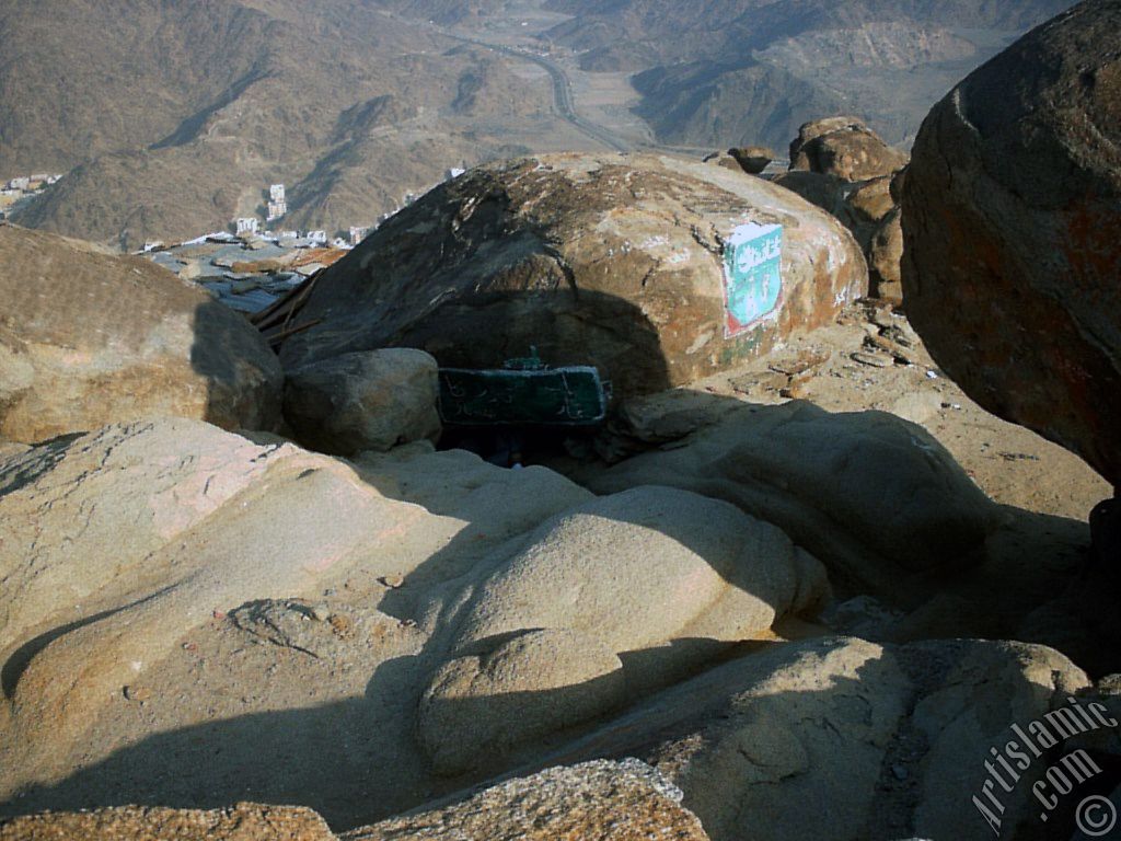 View of the upper entrance of the Cave Savr on Mount Savr in Mecca city of Saudi Arabia.
